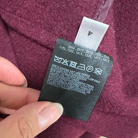 Uniqlo Double Face Hooded Coat Maroon Red Wool Blend Size Small - Picture 4 of 6
